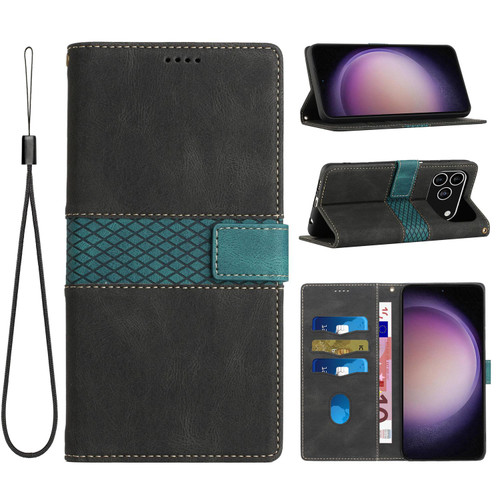 iPhone 17 Pro Grid Stitching Leather Phone Case with Lanyard - Black