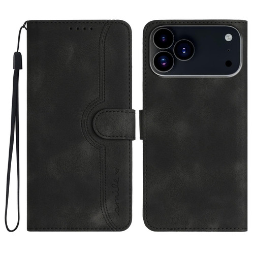 iPhone 17 Pro Heart Pattern Skin Feel Leather Phone Case - Black