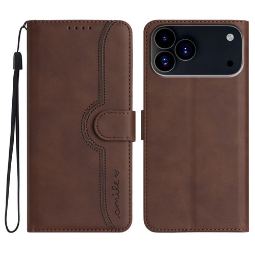 iPhone 17 Pro Heart Pattern Skin Feel Leather Phone Case - Brown