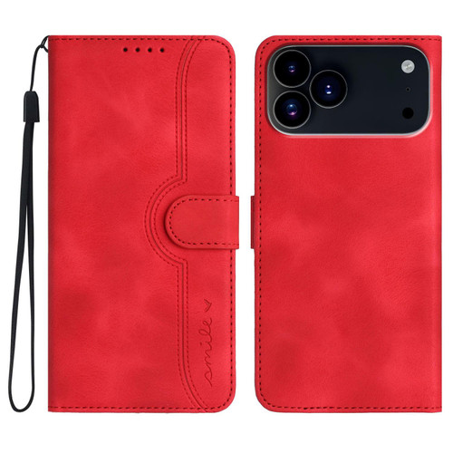 iPhone 17 Pro Heart Pattern Skin Feel Leather Phone Case - Red