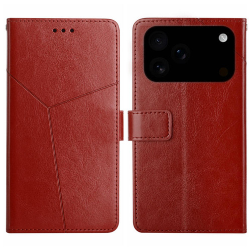iPhone 17 Pro HT01 Y-shaped Pattern Flip Leather Phone Case - Brown