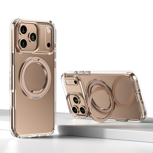 iPhone 17 Pro Kalebol Rotating Magnetic Holder MagSafe Phone Case - Transparent Gold