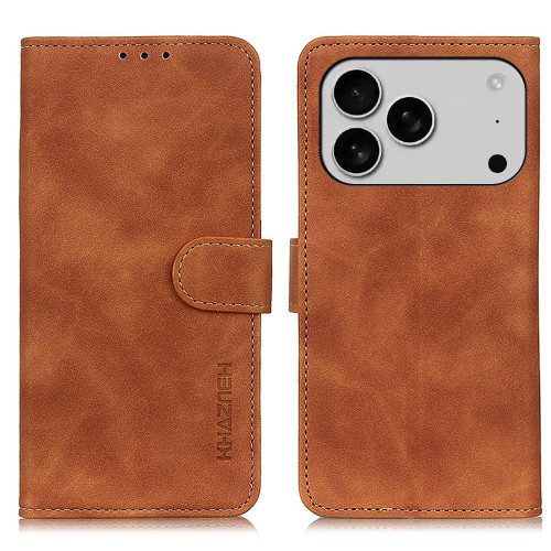 iPhone 17 Pro KHAZNEH Retro Texture Leather Phone Case - Brown