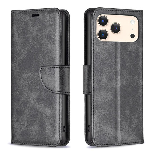 iPhone 17 Pro Lambskin Texture Pure Color Flip Leather Phone Case - Black