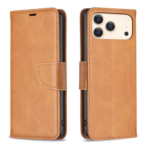 iPhone 17 Pro Lambskin Texture Pure Color Flip Leather Phone Case - Yellow
