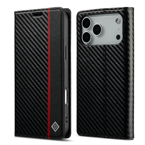 iPhone 17 Pro LC.IMEEKE Carbon Fiber Leather Phone Case - Vertical Black