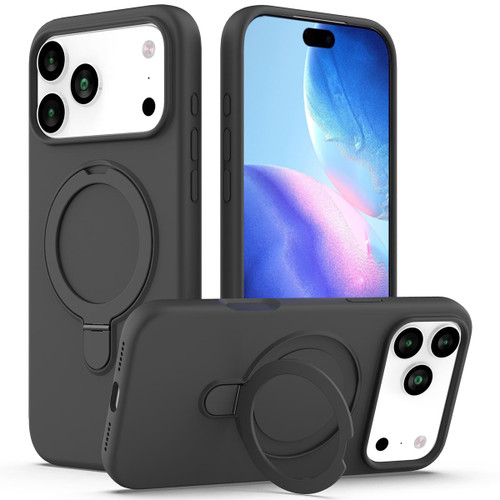 iPhone 17 Pro Liquid Silicone MagSafe Magnetic Phone Case with Ring Holder - Carbon Black