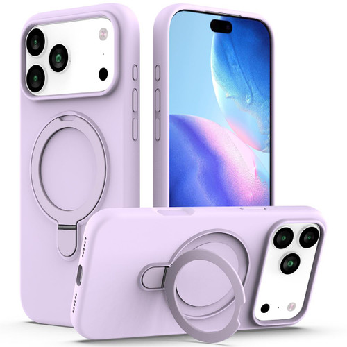 iPhone 17 Pro Liquid Silicone MagSafe Magnetic Phone Case with Ring Holder - Lilac Purple