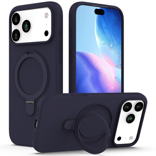 iPhone 17 Pro Liquid Silicone MagSafe Magnetic Phone Case with Ring Holder - Midnight Blue