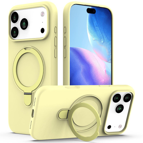 iPhone 17 Pro Liquid Silicone MagSafe Magnetic Phone Case with Ring Holder - Yellow