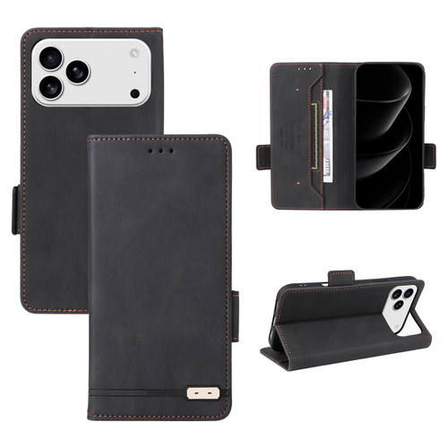 iPhone 17 Pro Magnetic Clasp Leather Phone Case - Black