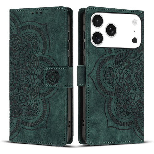 iPhone 17 Pro Mandala Embossed Retro Frosted Leather Phone Case - Green