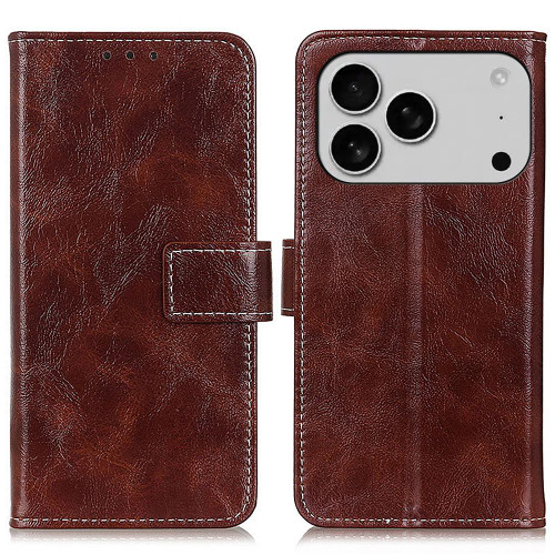 iPhone 17 Pro Retro Crazy Horse Texture Horizontal Flip Leather Phone Case - Brown