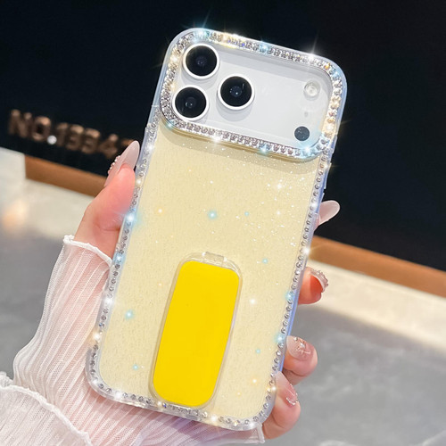 iPhone 17 Pro Rhinestone Glitter TPU 4-corners Anti-fall Phone Case with Holder - Light Yellow