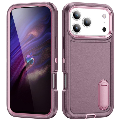 iPhone 17 Pro Rugged PC + Silicone Phone Case with Holder - Purple+Pink