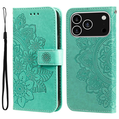 iPhone 17 Pro Seven-petal Flowers Embossing Leather Phone Case - Green