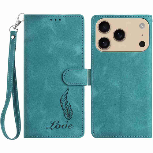 iPhone 17 Pro Skin Feel Embossed Feather Leather Phone Case - Green