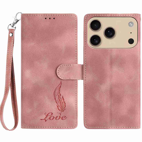 iPhone 17 Pro Skin Feel Embossed Feather Leather Phone Case - Pink