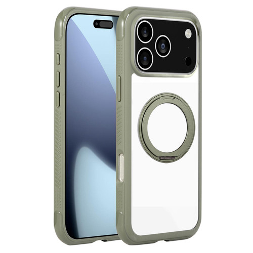iPhone 17 Pro Solid Color Edge Transparency Rotation Holder MagSafe Phone Case - Army Green iPhone 17 Pro Solid Color Edge Transparency Rotation Holder MagSafe Phone Case - Army Green