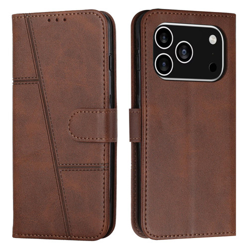 iPhone 17 Pro Stitching Calf Texture Buckle Leather Phone Case - Brown