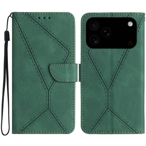 iPhone 17 Pro Stitching Embossed Leather Phone Case - Green