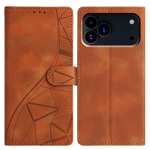 iPhone 17 Pro Triangles Embossed Leather Phone Case - Brown iPhone 17 Pro Triangles Embossed Leather Phone Case - Brown