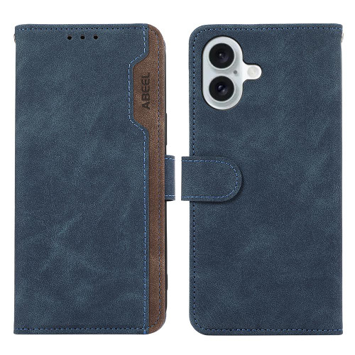 iPhone 17 ABEEL Color Block Magnetic RFID Leather Phone Case - Blue-Brown iPhone 17 ABEEL Color Block Magnetic RFID Leather Phone Case - Blue-Brown