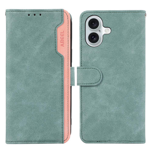 iPhone 17 ABEEL Color Block Magnetic RFID Leather Phone Case - Cyan-Pink