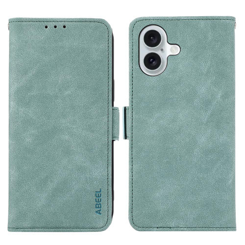 iPhone 17 ABEEL Frosted Magnetic RFID Leather Phone Case - Cyan iPhone 17 ABEEL Frosted Magnetic RFID Leather Phone Case - Cyan