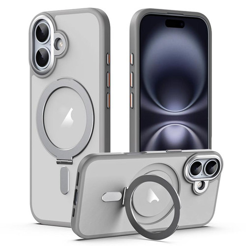 iPhone 17 Airbag MagSafe Shockproof Frosted Phone Case with Fold Holder - Grey