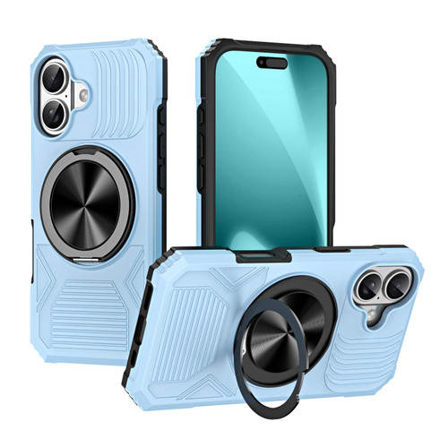 iPhone 17 Alloy Rotating Holder MagSafe Shockproof Phone Case - Sky Blue iPhone 17 Alloy Rotating Holder MagSafe Shockproof Phone Case - Sky Blue