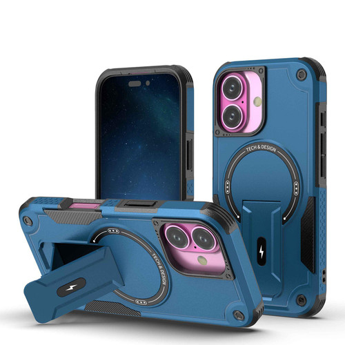 iPhone 17 Armor Magsafe Holder PC Hybrid TPU Phone Case - Dark Blue iPhone 17 Armor Magsafe Holder PC Hybrid TPU Phone Case - Dark Blue