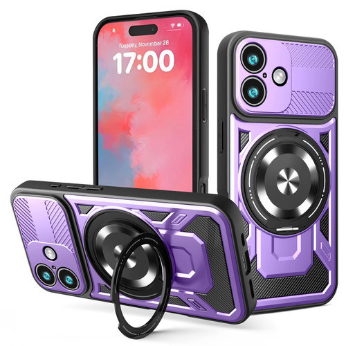 iPhone 17 Armor Rotating Holder MagSafe Phone Case - Purple iPhone 17 Armor Rotating Holder MagSafe Phone Case - Purple