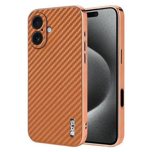 iPhone 17 AZNS Electroplated Edge Carbon Fiber Texture Phone Case - Brown