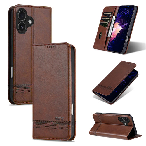 iPhone 17 AZNS Magnetic Calf Texture Flip Leather Phone Case - Dark Brown iPhone 17 AZNS Magnetic Calf Texture Flip Leather Phone Case - Dark Brown