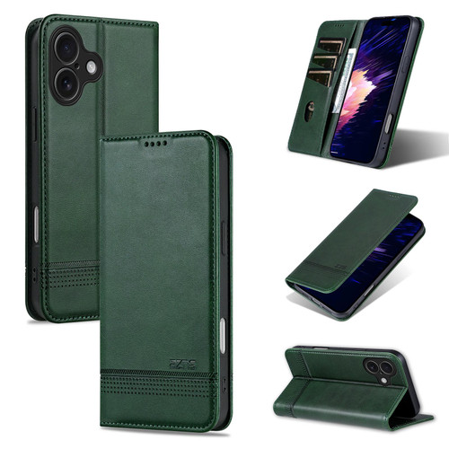 iPhone 17 AZNS Magnetic Calf Texture Flip Leather Phone Case - Dark Green iPhone 17 AZNS Magnetic Calf Texture Flip Leather Phone Case - Dark Green