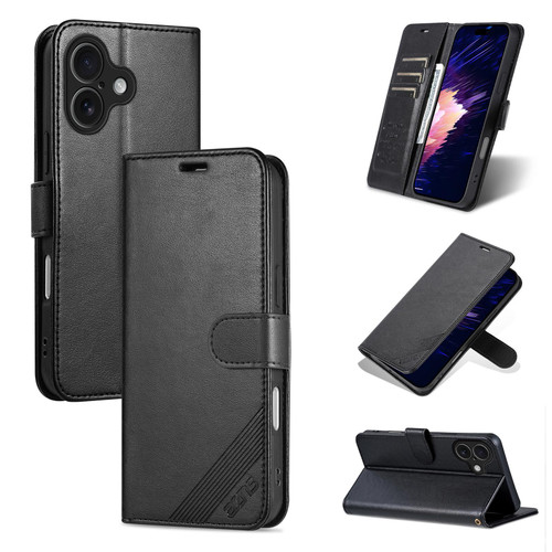 iPhone 17 AZNS Sheepskin Texture Flip Leather Phone Case - Black