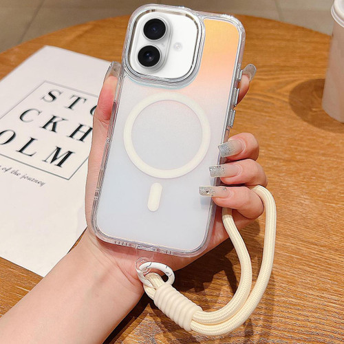iPhone 17 Bright Shadow Magsafe Discoloration Phone Case with Wrist Strap - White iPhone 17 Bright Shadow Magsafe Discoloration Phone Case with Wrist Strap - White