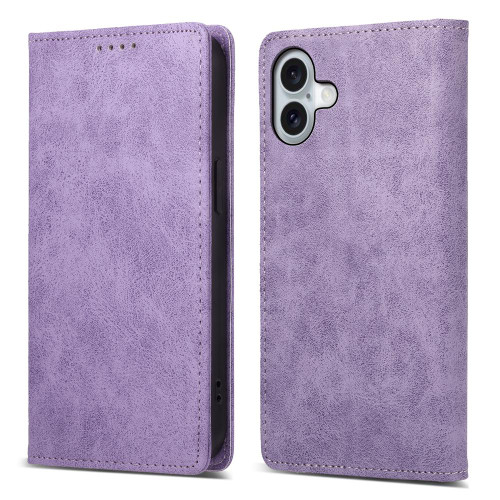 iPhone 17 Business Solid Color Magnetic RFID Leather Phone Case - Purple