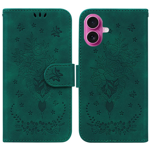 iPhone 17 Butterfly Rose Embossed Leather Phone Case - Green