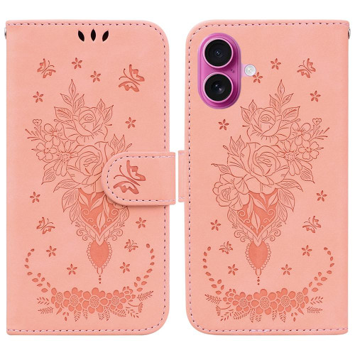 iPhone 17 Butterfly Rose Embossed Leather Phone Case - Pink iPhone 17 Butterfly Rose Embossed Leather Phone Case - Pink