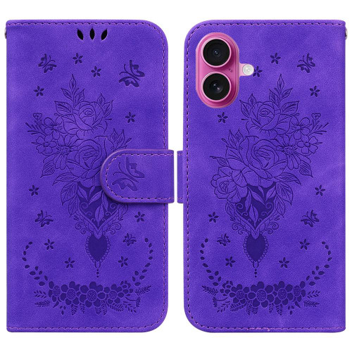 iPhone 17 Butterfly Rose Embossed Leather Phone Case - Purple iPhone 17 Butterfly Rose Embossed Leather Phone Case - Purple