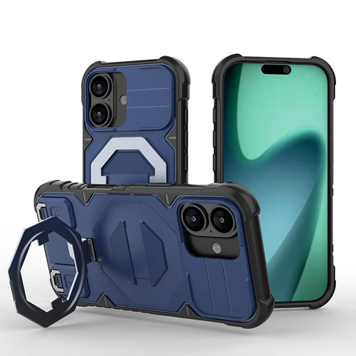 iPhone 17 Camera Shield Armor MagSafe Holder Phone Case with Strap - Sapphire Blue