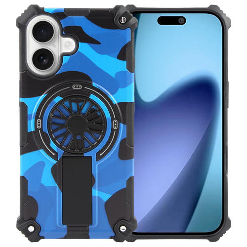 iPhone 17 Camouflage Kickstand Rotating Shaft MagSafe Phone Case - Blue Camouflage iPhone 17 Camouflage Kickstand Rotating Shaft MagSafe Phone Case - Blue Camouflage