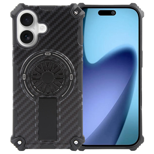 iPhone 17 Camouflage Kickstand Rotating Shaft MagSafe Phone Case - Carbon Fiber Black