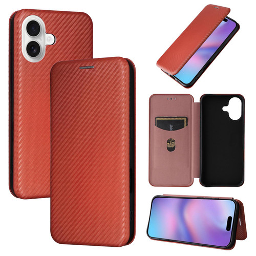 iPhone 17 Carbon Fiber Texture Flip Leather Phone Case - Brown