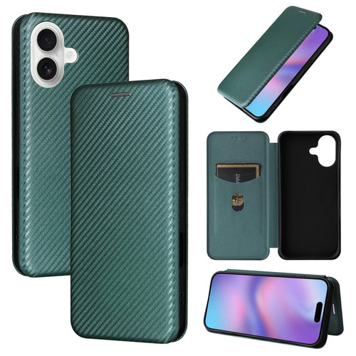 iPhone 17 Carbon Fiber Texture Flip Leather Phone Case - Green iPhone 17 Carbon Fiber Texture Flip Leather Phone Case - Green