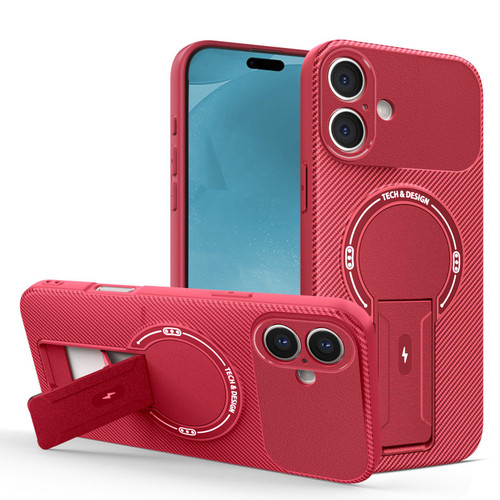 iPhone 17 Carbon Fiber Texture MagSafe Phone Case with Holder - Red iPhone 17 Carbon Fiber Texture MagSafe Phone Case with Holder - Red