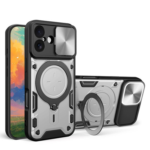 iPhone 17 CD Texture Sliding Camshield Magnetic Holder Phone Case - Silver
