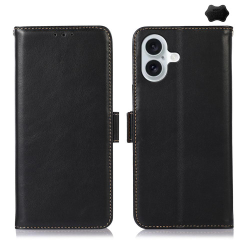 iPhone 17 Crazy Horse Top Layer Cowhide Leather Phone Case - Black iPhone 17 Crazy Horse Top Layer Cowhide Leather Phone Case - Black